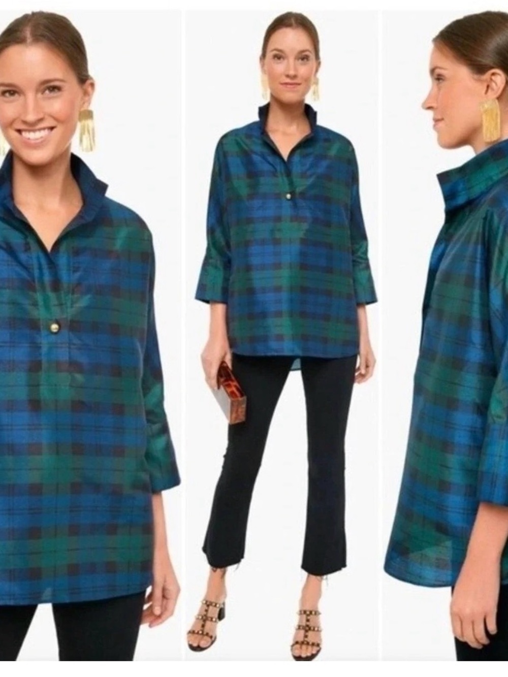Tuckernuck Margot blouse in black watch plaid